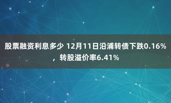 股票融资利息多少 12月11日沿浦转债下跌0.16%，转股溢价率6.41%