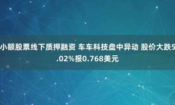 小额股票线下质押融资 车车科技盘中异动 股价大跌5.02%报0.768美元